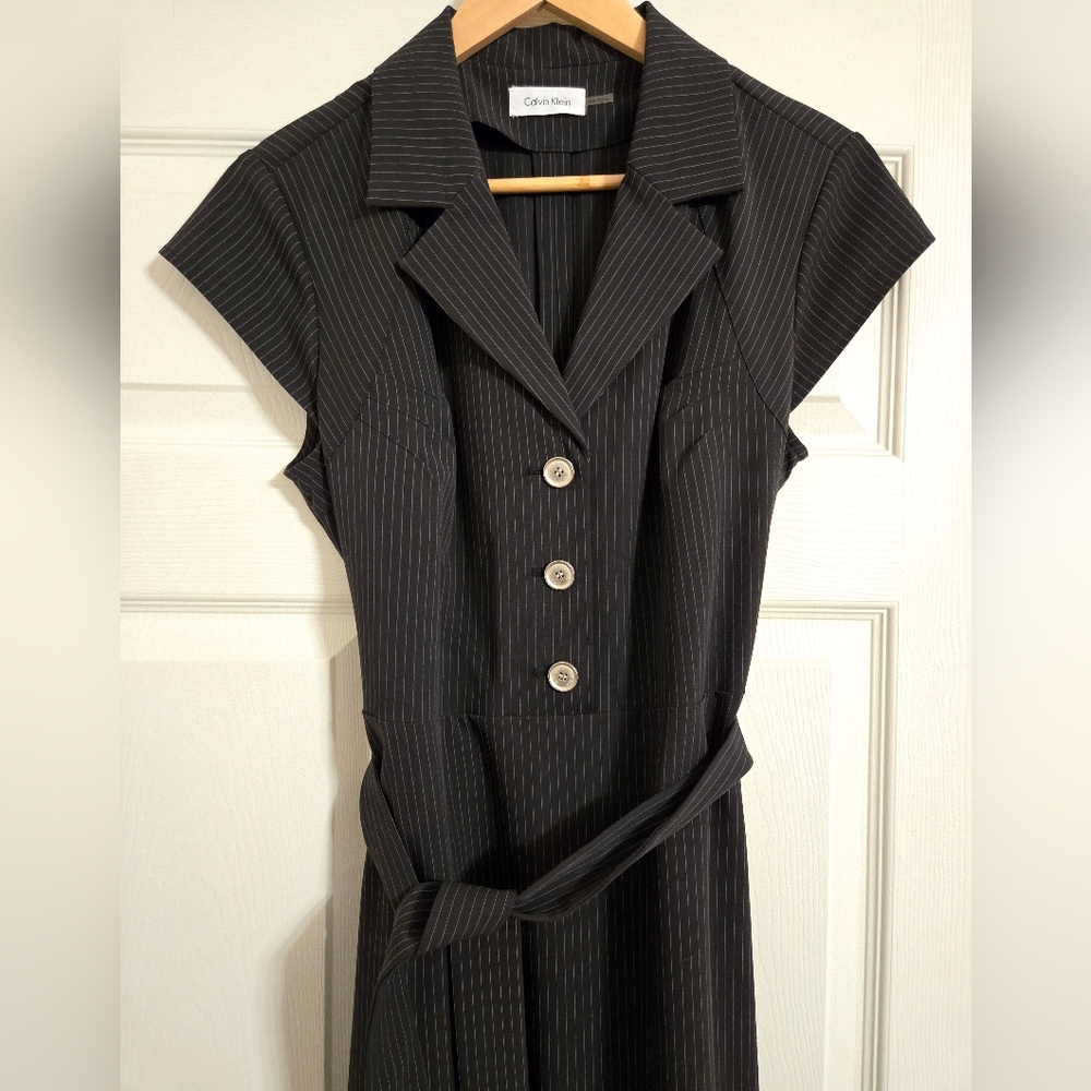 Calvin Klein Black White Pinstrip Fit And Flare Dress NO SIZE TAG - Picture 3 of 11